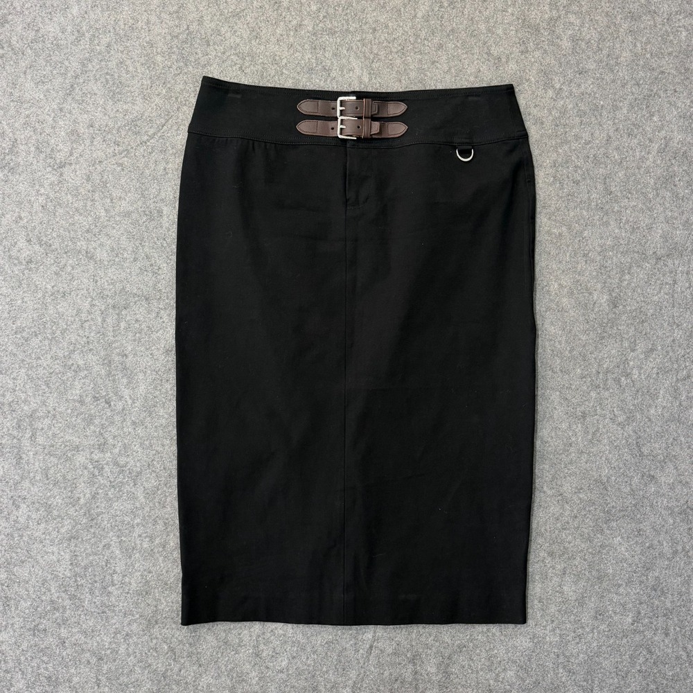 Lauren Ralph Lauren Black Stretch Cotton Belted Midi Pencil Skirt Women's Size 6